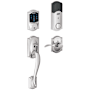 Schlage Connect Camelot Touchscreen Handleset with Right Handed Accent Lever, Decorative Camelot Rose, and Built-in Alarm Bright Chrome