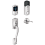 Schlage Connect Camelot Touchscreen Handleset with Accent Lever and Built-in Alarm - Left Handed Polished Chrome