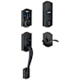 Schlage Connect Camelot Touchscreen Handleset with Left Handed Accent Lever, Decorative Camelot Rose, and Built-in Alarm Aged Bronze