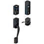 Schlage Connect Camelot Touchscreen Handleset with Right Handed Accent Lever, Decorative Camelot Rose, and Built-in Alarm Aged Bronze