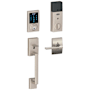 Schlage Connect Century Touchscreen Handleset with Latitude Lever, Decorative Century Rose, and Built-in Alarm Satin Nickel