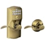 Schlage Camelot Keypad Entry with Auto-Lock Door Lever Set with Accent Interior Lever Antique Brass