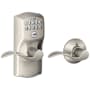 Schlage Camelot Keypad Entry with Auto-Lock Door Lever Set with Accent Interior Lever Satin Nickel