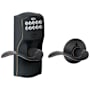 Schlage Camelot Keypad Entry with Auto-Lock Door Lever Set with Accent Interior Lever Aged Bronze