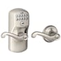 Schlage Plymouth Keypad Entry with Auto-Lock Door Lever Set with Flair Interior Lever Satin Nickel