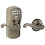 Schlage Plymouth Keypad Entry with Auto-Lock Door Lever Set with Flair Interior Lever Antique Pewter