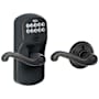 Schlage Plymouth Keypad Entry with Auto-Lock Door Lever Set with Flair Interior Lever Aged Bronze