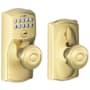 Schlage Camelot Keypad Entry with Flex-Lock Door Knob Set with Georgian Interior Knob Lifetime Polished Brass