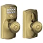 Schlage Camelot Keypad Entry with Flex-Lock Door Knob Set with Georgian Interior Knob Antique Brass