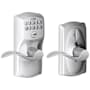 Schlage Camelot Keypad Entry with Flex-Lock Door Lever Set with Accent Interior Lever Satin Chrome