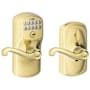 Schlage Flex Lock Keypad Entry Lock Leverset with Flair Lever from the Plymouth Collection Lifetime Polished Brass