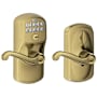 Schlage Flex Lock Keypad Entry Lock Leverset with Flair Lever from the Plymouth Collection Antique Brass