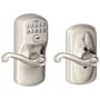 Schlage Flex Lock Keypad Entry Lock Leverset with Flair Lever from the Plymouth Collection Satin Nickel