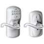 Schlage Flex Lock Keypad Entry Lock Leverset with Flair Lever from the Plymouth Collection Satin Chrome