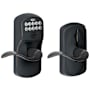 Schlage Keypad Entry Lock Leverset with Flex Lock and Accent Lever from the Plymouth Collection Aged Bronze