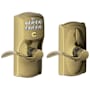 Schlage Camelot Keypad Entry with Flex-Lock Door Lever Set with Accent Interior Lever Antique Brass