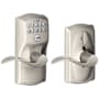 Schlage Camelot Keypad Entry with Flex-Lock Door Lever Set with Accent Interior Lever Satin Nickel