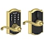 Schlage Camelot Touch Entry Leverset with Flair Lever Bright Brass