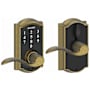Schlage Camelot Touch Entry Door Lever Set with Accent Lever Antique Brass