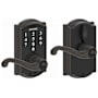 Schlage Camelot Touch Entry Leverset with Flair Lever Aged Bronze