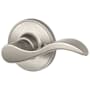 Schlage Seville Right Handed Non-Turning One-Sided Dummy Door Lever with Round Rose from the J Series Satin Nickel