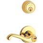 Schlage S200-Series Commercial Tubular Interconnected Double Locking Right Handed Entrance Flair Lever Set and Deadbolt with 6-Pin Cylinder Satin Brass