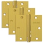 Schlage Pack of Three 3.5" x 3.5" Square Corner Plain Bearing Mortise Hinges Satin Brass