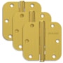 Schlage Pack of Three 3.5" x 3.5" Plain Bearing 5/8" Radius Corner Mortise Hinges Satin Brass