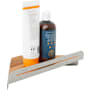 Seachrome 14-3/16" Stainless Corner Shower Shelf with Guard Rail Teak Wood / Satin Stainless Frame