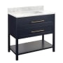 Signature Hardware Robertson 36" Freestanding Mahogany Single Basin Vanity Set with Cabinet, Vanity Top, and Rectangular Undermount Sink - No Faucet Holes Midnight Navy Blue / Carrara Marble