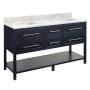 Signature Hardware Robertson 60" Freestanding Mahogany Double Basin Vanity Set with Cabinet, Vanity Top, and Rectangular Undermount Sinks - No Faucet Holes Midnight Navy Blue / Carrara Marble