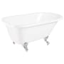 Signature Hardware Miya 54" Cast Iron Soaking Clawfoot Tub with Pre-Drilled Overflow Hole, 7" Rim Holes, and Tap Deck - Less Drain White / Chrome