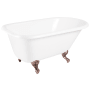 Signature Hardware Miya 54" Cast Iron Soaking Clawfoot Tub with Pre-Drilled Overflow Hole, 7" Rim Holes, and Tap Deck - Less Drain White / Oil Rubbed Bronze Feet