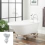Signature Hardware Miya 61" Cast Iron Soaking Clawfoot Tub with Rolled Rim, Pre-Drilled Overflow Hole and 3-3/8" Wall Holes - Less Drain White / Chrome Feet