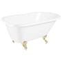 Signature Hardware Miya 61" Cast Iron Soaking Clawfoot Tub with Rolled Rim, Pre-Drilled Overflow Hole and 3-3/8" Wall Holes - Less Drain White / Polished Brass Feet