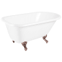 Signature Hardware Miya 61" Cast Iron Soaking Clawfoot Tub with Rolled Rim, Pre-Drilled Overflow Hole and 3-3/8" Wall Holes - Less Drain White / Oil Rubbed Bronze Feet