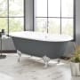 Signature Hardware Sanford 66" Dark Gray Cast Iron Soaking Clawfoot Tub with Pre-Drilled Overflow Hole and 7" Rim Holes - Less Drain Dark Gray / Chrome Feet