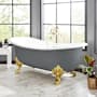 Signature Hardware Lena 72" Cast Iron Soaking Clawfoot Tub with Pre-Drilled Overflow Hole - Less Drain Dark Gray / Polished Brass Feet