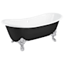 Signature Hardware Lena 72" Cast Iron Soaking Clawfoot Tub with Pre-Drilled Overflow Hole Black / Chrome Feet