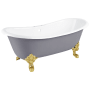 Signature Hardware Lena 72" Cast Iron Soaking Clawfoot Tub with Pre-Drilled Overflow Hole and 7" Rim Holes - Less Drain Dark Gray / Polished Brass Feet