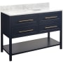 Signature Hardware Robertson 48" Freestanding Mahogany Single Basin Vanity Set with Cabinet, Vanity Top, and Oval Undermount Sink - 8" Faucet Holes Midnight Navy Blue / Carrara