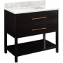 Signature Hardware Robertson 36" Freestanding Mahogany Single Basin Vanity Set with Cabinet, Vanity Top, and Rectangular Undermount Sink - 8" Faucet Holes Black / Carrara