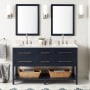 Signature Hardware Robertson 60" Freestanding Mahogany Double Basin Vanity Set with Cabinet, Vanity Top, and Oval Undermount Sinks - 8" Faucet Holes Midnight Navy Blue / Arctic White
