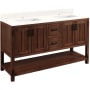 Signature Hardware Morris 60" Freestanding Double Basin Vanity Set with Cabinet, Vanity Top, and Rectangular Undermount Sinks - Single Faucet Holes Rustic Brown / Arctic White