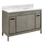 Signature Hardware Becker 48" Free Standing Single Vanity Cabinet Set with Teak Cabinet, Vanity Top and Rectangular Undermount Sink - Single Faucet Hole Gray Wash / Carrara Marble