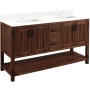 Signature Hardware Morris 60" Freestanding Double Basin Vanity Set with Cabinet, Vanity Top, and Rectangular Undermount Sinks - Single Faucet Holes Rustic Brown / Feathered White