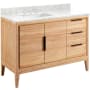 Signature Hardware Aliso 48" Freestanding Teak Single Basin Vanity Set with Cabinet, Vanity Top, and Rectangular Undermount Sink - 8" Widespread Faucet Holes Natural Teak / Carrara