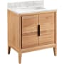 Signature Hardware Aliso 30" Freestanding Teak Single Basin Vanity Set with Cabinet, Vanity Top, and Rectangular Undermount Sink - Single Faucet Hole Natural Teak / Carrara