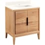 Signature Hardware Aliso 30" Freestanding Teak Single Basin Vanity Set with Cabinet, Vanity Top, and Rectangular Undermount Sink - Single Faucet Hole Natural Teak / Arctic White
