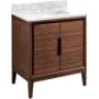 Signature Hardware Aliso 30" Single Vanity Set with Teak Cabinet, Quartz Vanity Top, and Rectangular Sink - 1-1/2" Faucet Holes Java / Carrara